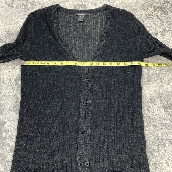 Mango Suit Black Sparkle Longline Cardigan V Neck Lightweight Sheer Layer Sz L - Picture 6 of 10